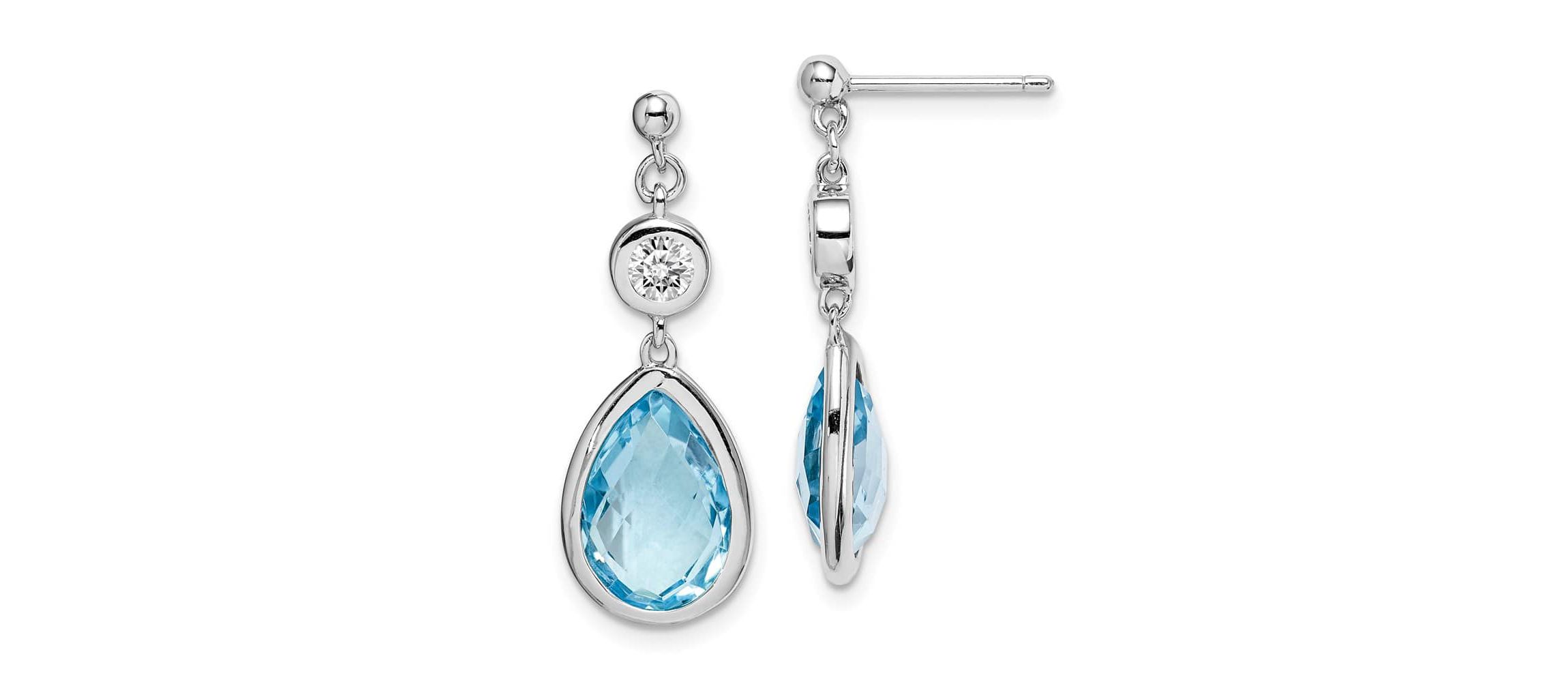 6.68 ct. t.w. Sky Blue Topaz and 3/4 ct. t.w. White Topaz Post Dangle Earrings in Rhodium-plated Sterling Silver