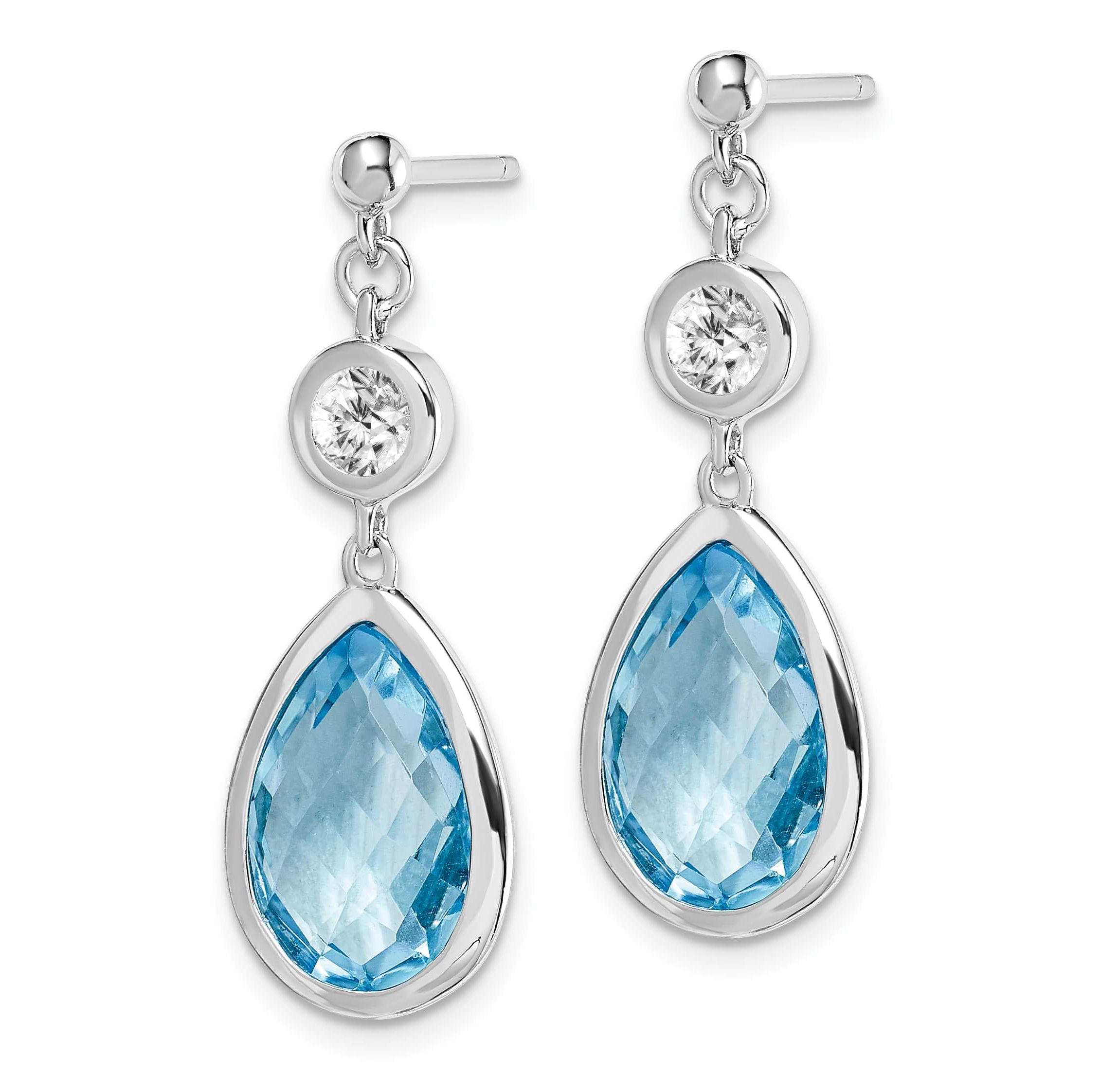 6.68 ct. t.w. Sky Blue Topaz and 3/4 ct. t.w. White Topaz Post Dangle Earrings in Rhodium-plated Sterling Silver