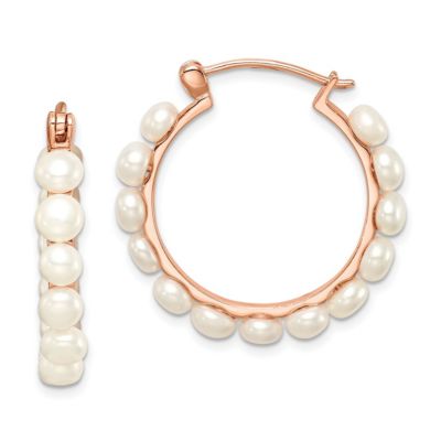 Belk & Co Sterling Silver Rose-tone 18K Flash-plated 4-5mm Hoop Freshwater Cultured Pearl Earrings