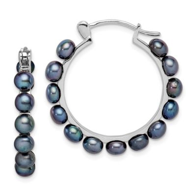 Belk & Co Sterling Silver Rhodium-plated 4-5mm Black Freshwater Cultured Pearl Hoop Earrings