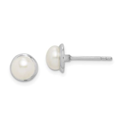 Belk & Co Sterling Silver Rhodium-plated 6-7mm White Button Freshwater Cultured Pearl Earrings
