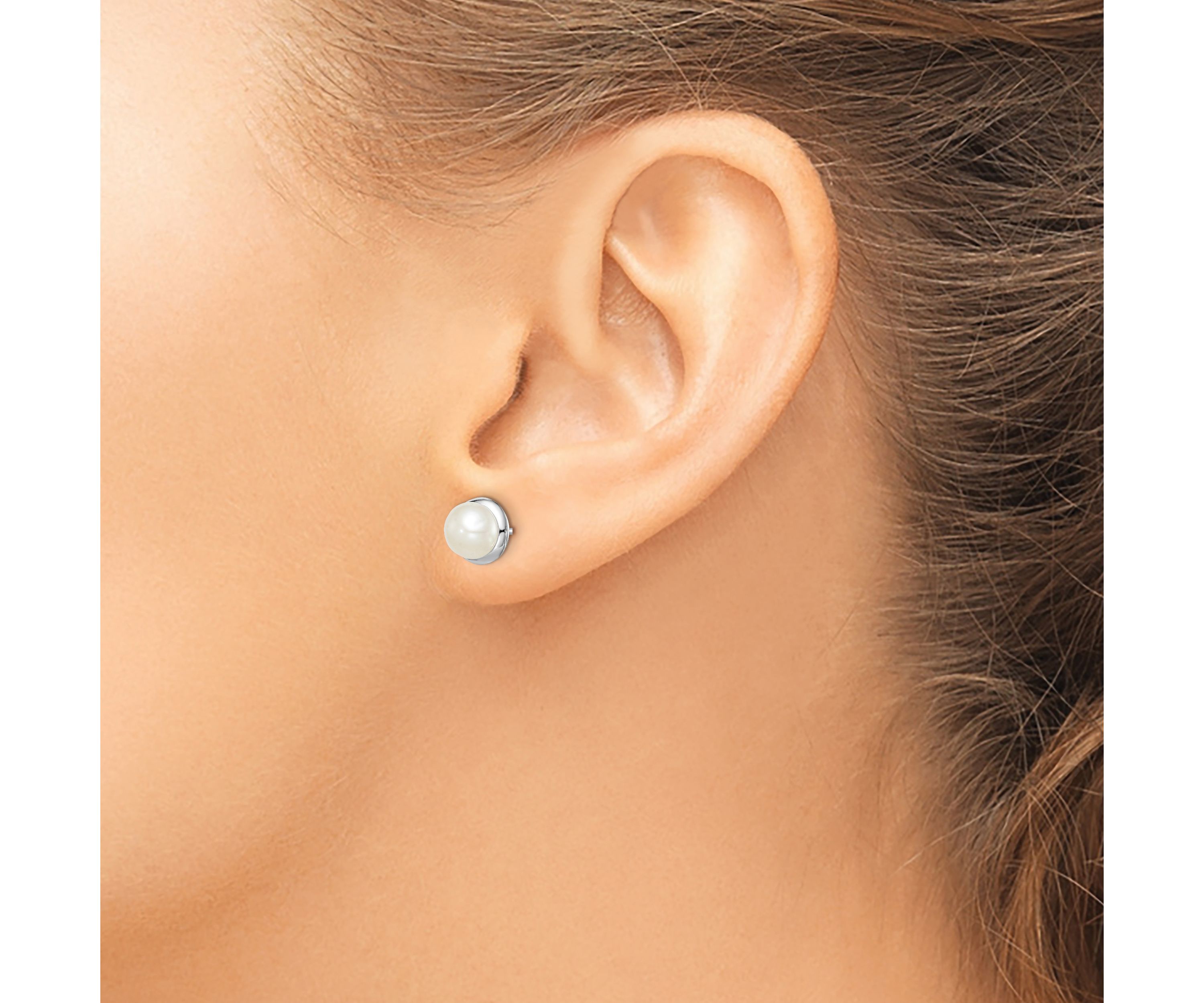 Sterling Silver Rhodium-plated 6-7mm White Button Freshwater Cultured Pearl Earrings