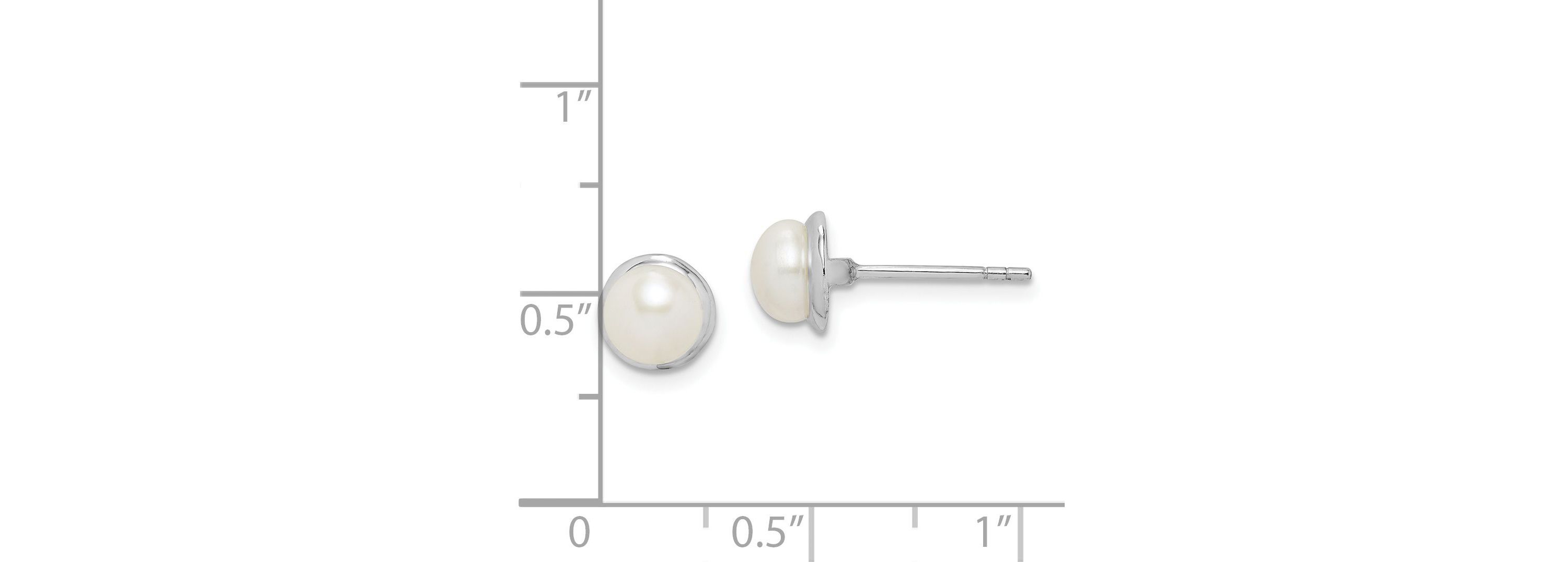 Sterling Silver Rhodium-plated 6-7mm White Button Freshwater Cultured Pearl Earrings