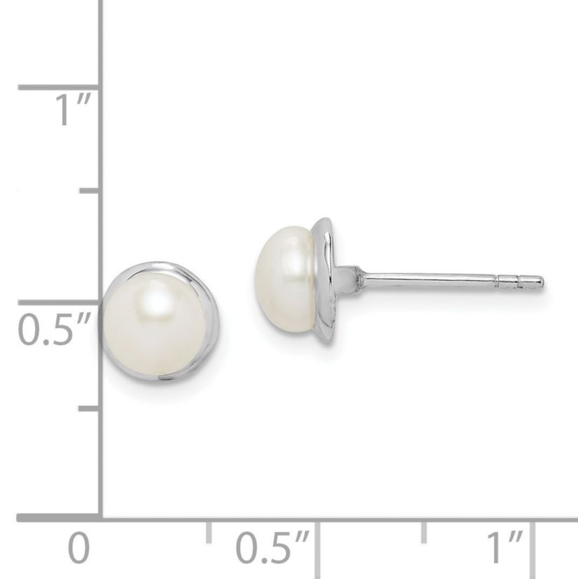 Sterling Silver Rhodium-plated 6-7mm White Button Freshwater Cultured Pearl Earrings