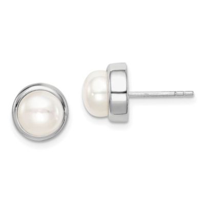 Belk & Co sterling Silver Rhodium-plated 7-8mm White Button Freshwater Cultured Pearl Earrings