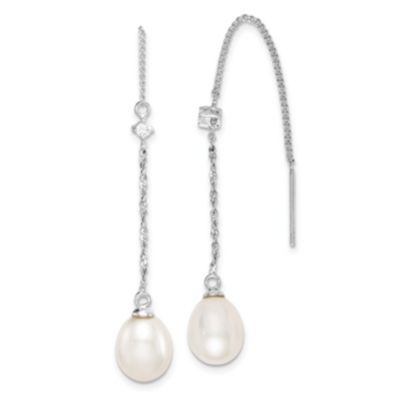 Belk & Co Sterling Silver Rhodium-plated 7-8mm White Rice Freshwater Cultured Pearl Cubic Zirconia Earrings