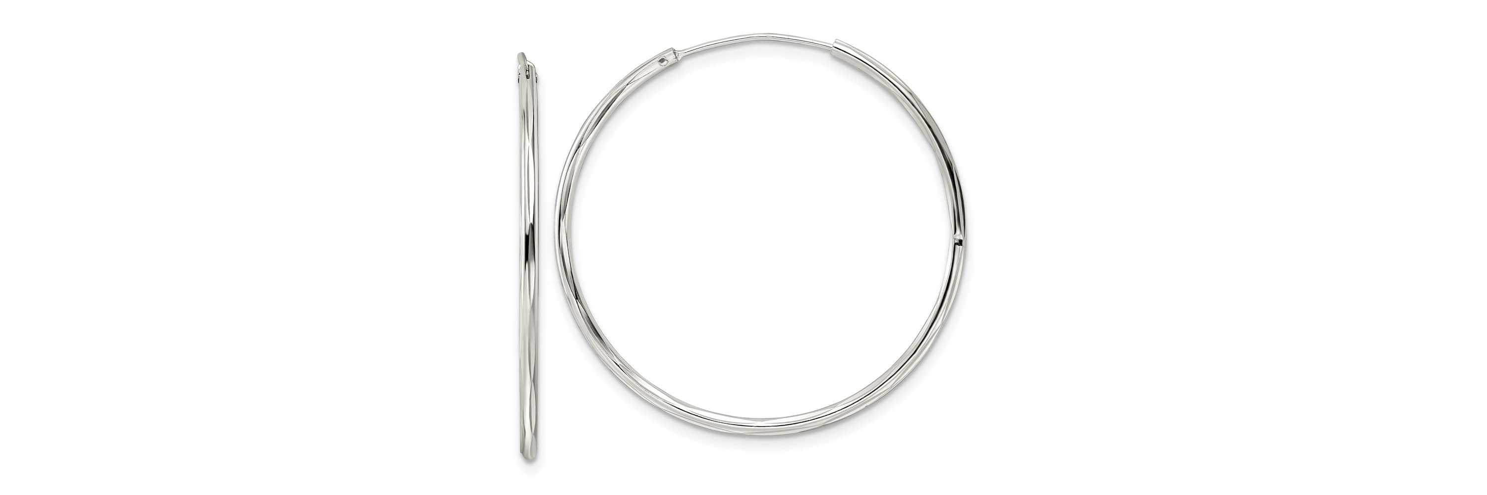 Sterling Silver Diamond-cut 1.5x35mm Endless Tube Hoop Earrings