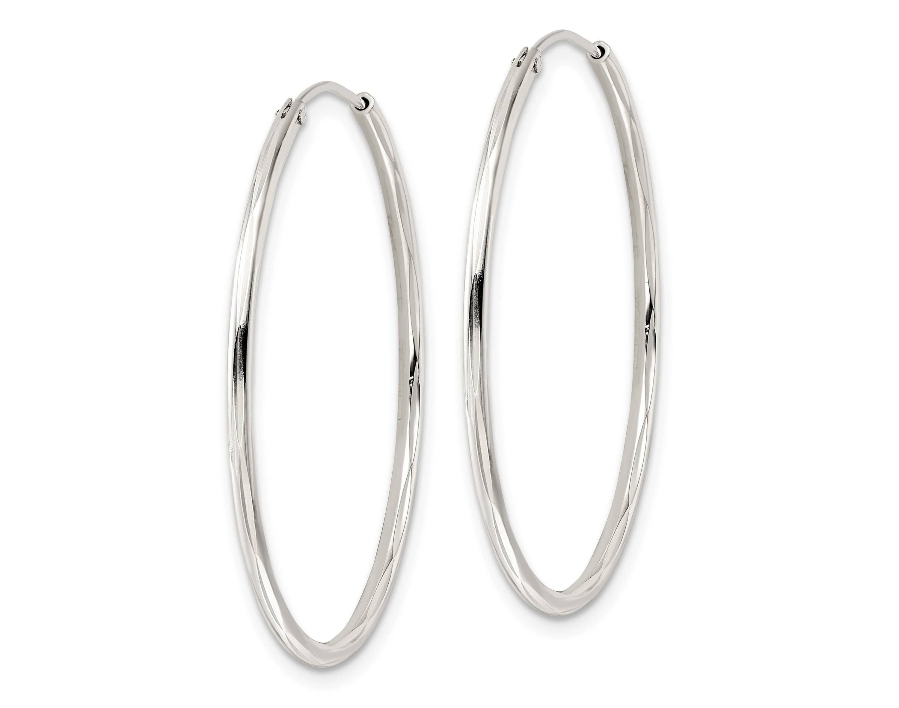 Sterling Silver Diamond-cut 1.5x35mm Endless Tube Hoop Earrings