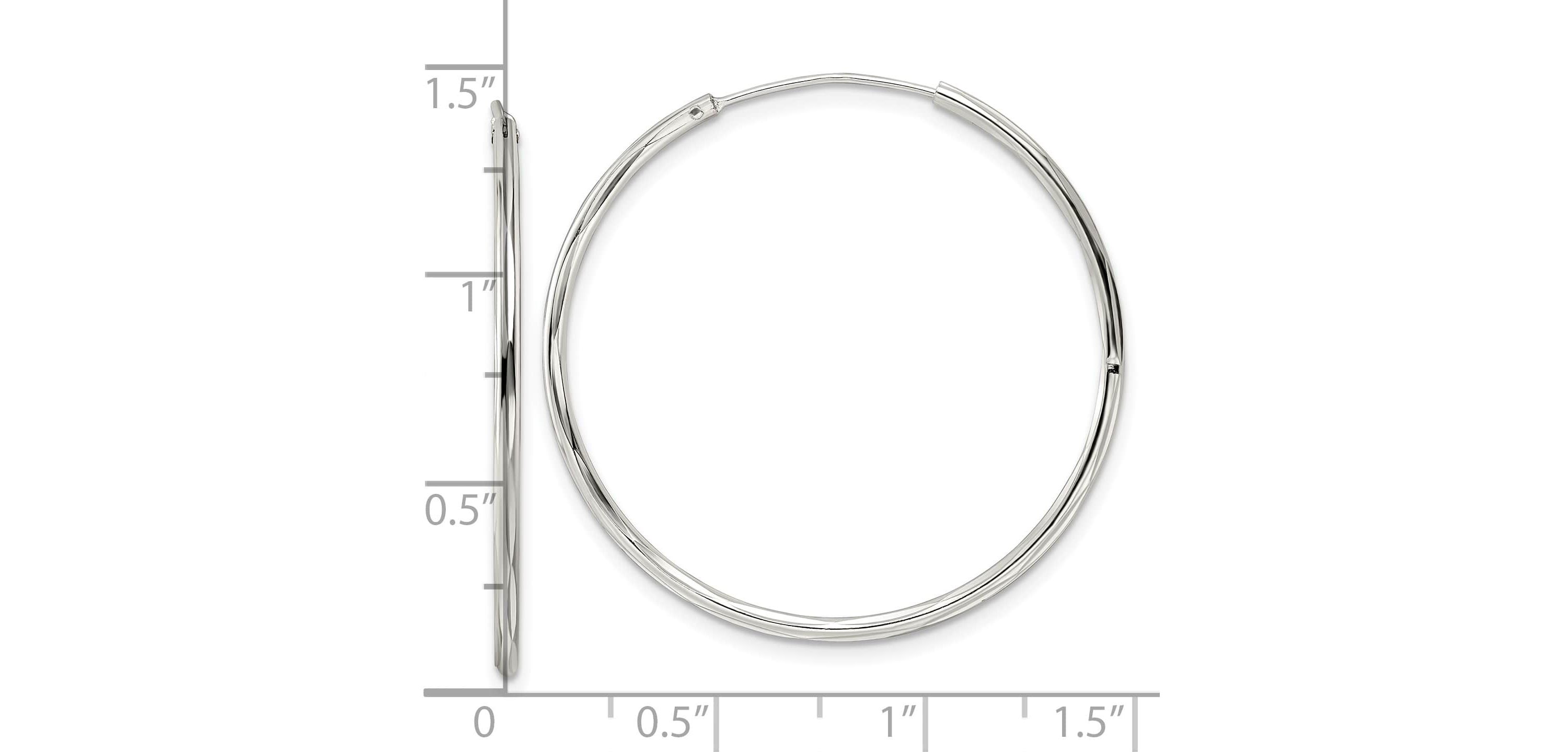 Sterling Silver Diamond-cut 1.5x35mm Endless Tube Hoop Earrings
