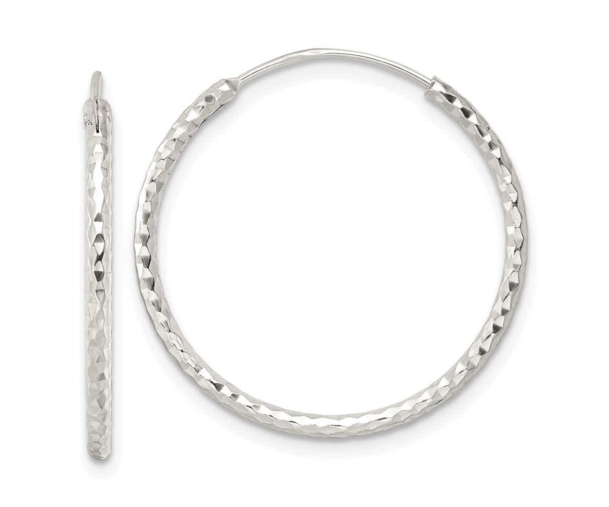 Sterling Silver Polished Diamond-cut Endless Hoop Earrings