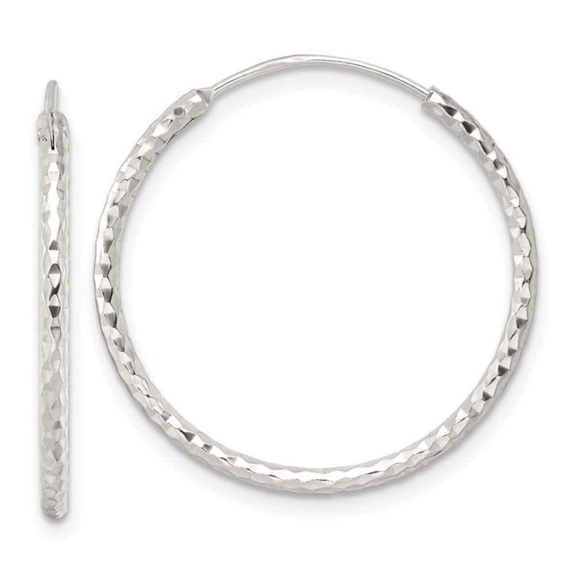 Sterling Silver Polished Diamond-cut Endless Hoop Earrings