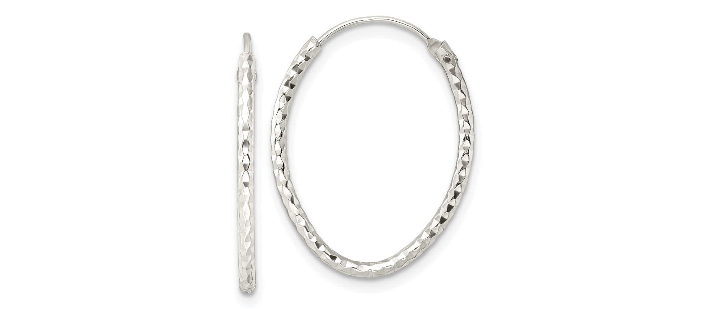 Sterling Silver Polished Diamond-cut Oval Endless Hoop Earrings