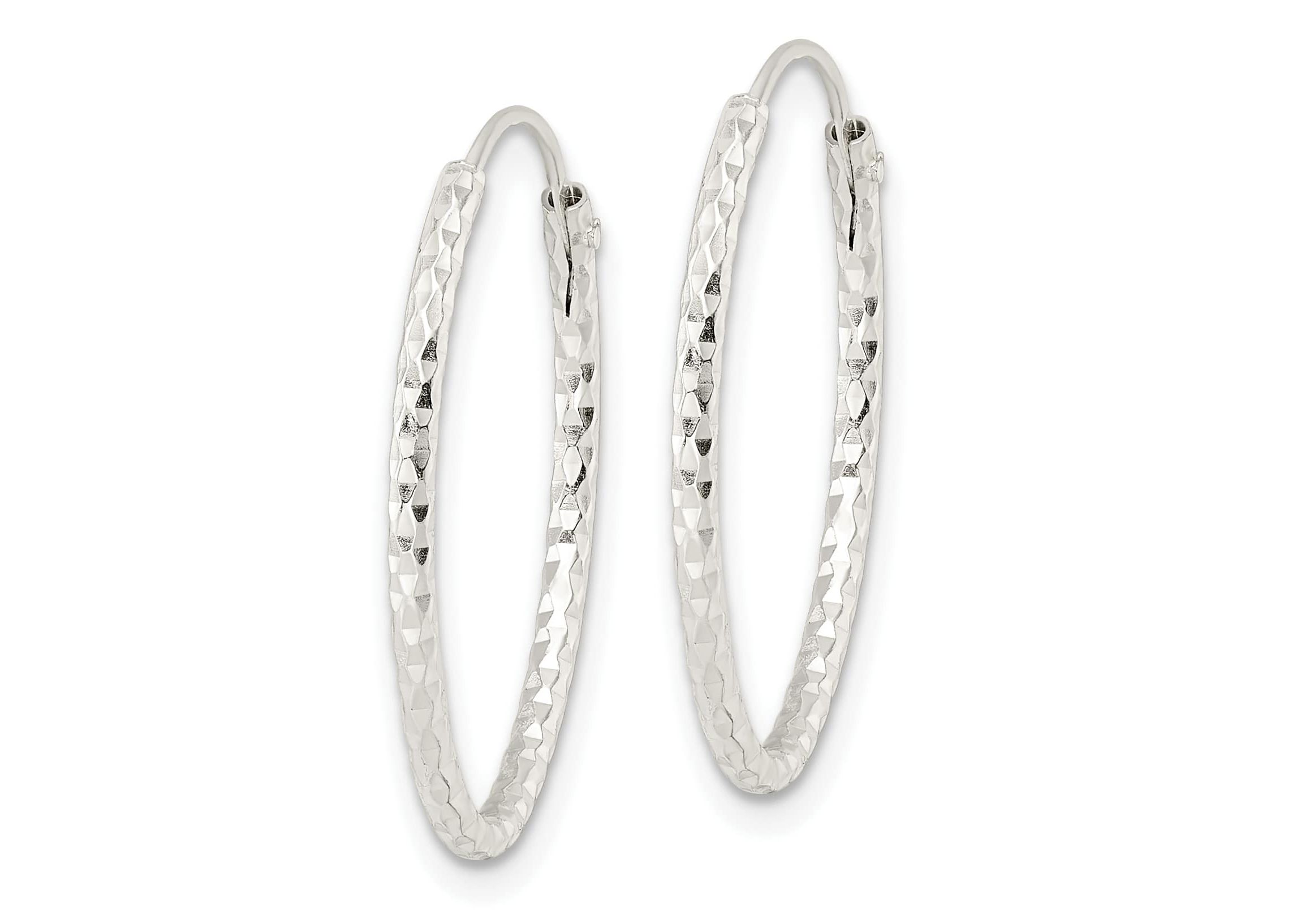 Sterling Silver Polished Diamond-cut Oval Endless Hoop Earrings