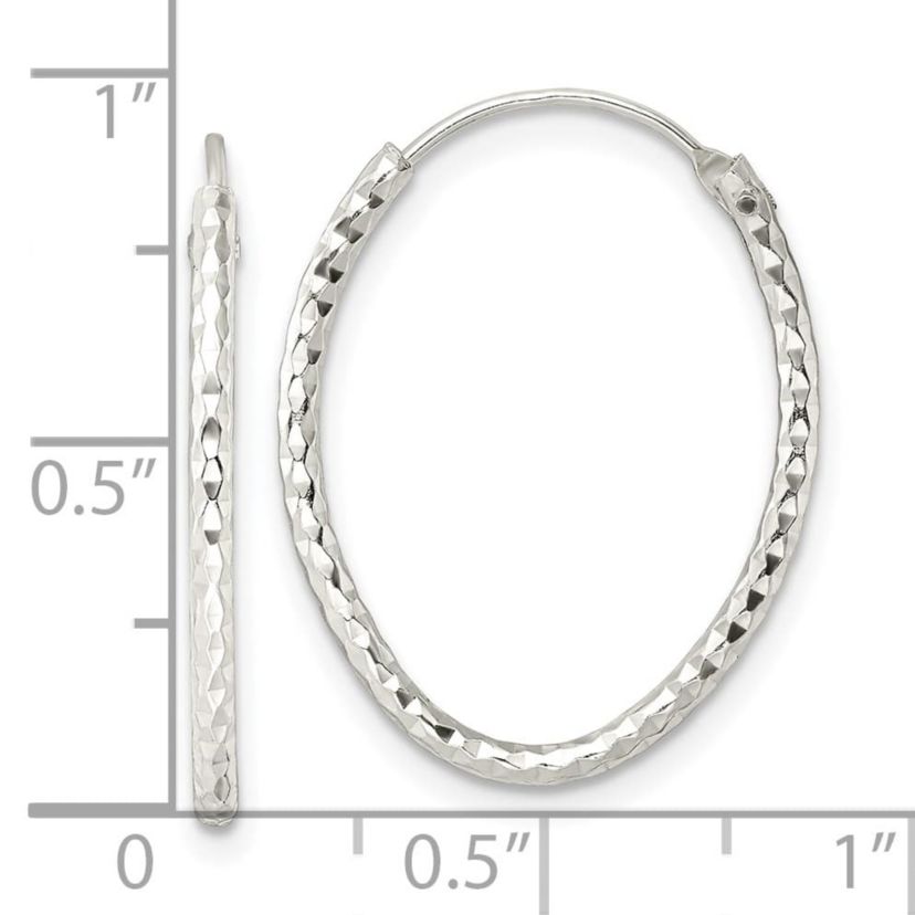 Sterling Silver Polished Diamond-cut Oval Endless Hoop Earrings