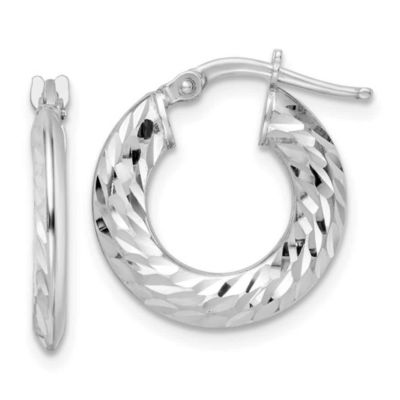 Belk & Co Sterling Silver Rhodium-plated 2x18mm Diamond-cut Knife-edge Tube Hoop Earrings, White