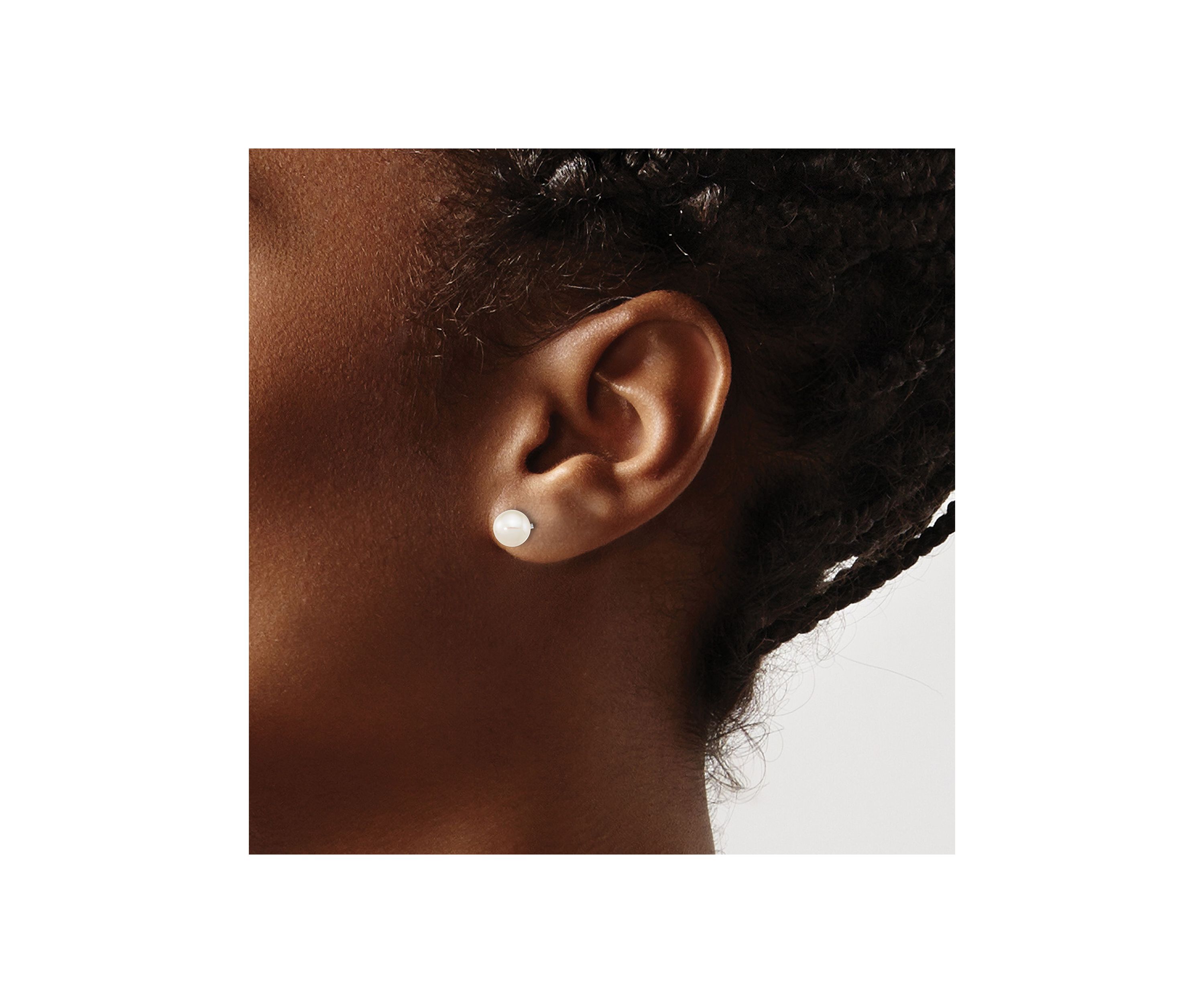 Sterling Silver Rhodium-plated 6-7mm Set of 2 White/Pink Round Freshwater Cultured Pearl Earrings