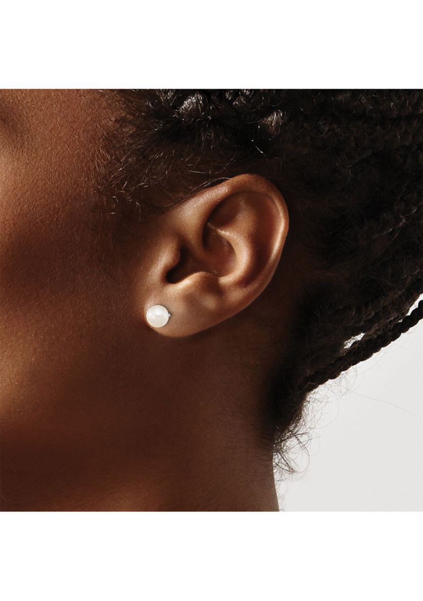 Sterling Silver Rhodium-plated 6-7mm Set of 2 White/Pink Round Freshwater Cultured Pearl Earrings