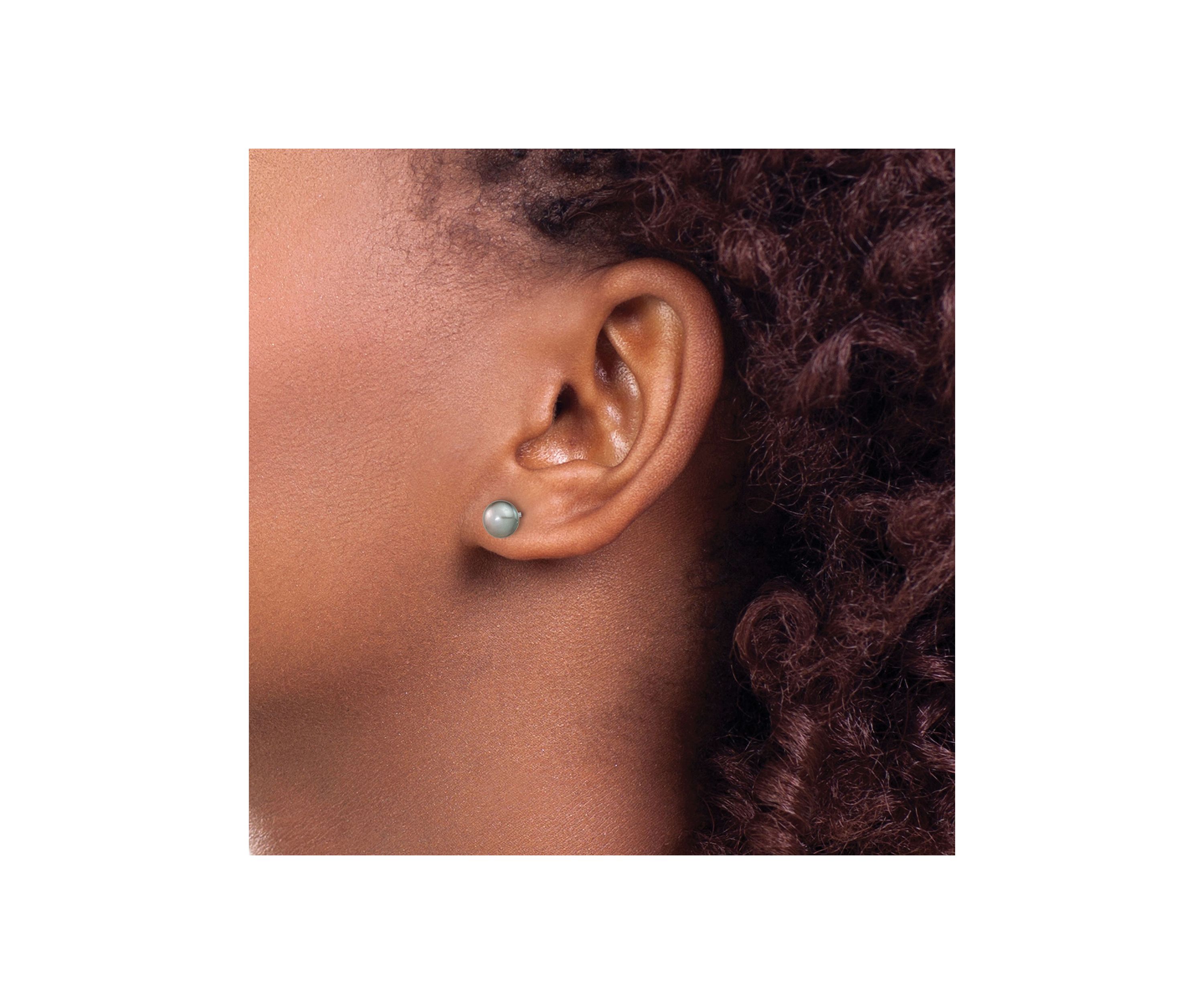 Sterling Silver Rhodium-plated 6-7mm Set of 3 White / Black / Grey Button Freshwater Cultured Pearl Earrings