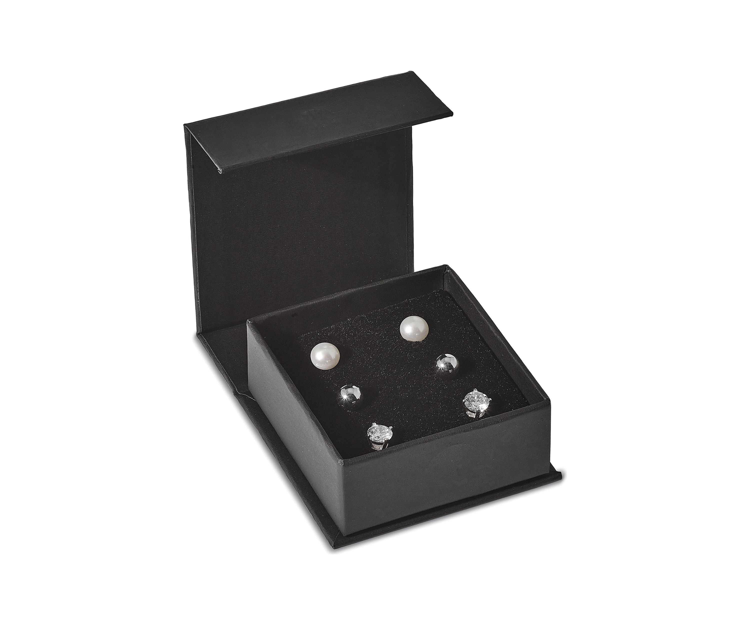 Sterling Silver Rhodium-plated Ball/ 6-7mm Button Freshwater Cultured Pearl/CZ Stud Ear Set
