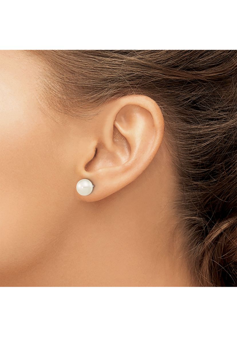 Sterling Silver Rhodium-plated 8-9mm Set of 3 White/ Black / Grey Button Freshwater Cultured Pearl Earrings