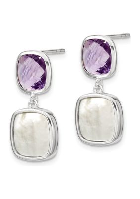 Belk & Co 7.36 Ct. T.w. Amethyst And Mother Of Pearl Dangle Earrings In Rhodium-Plated Sterling Silver