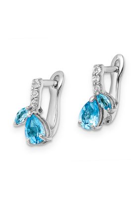 Belk & Co 1.15 ct. t.w. Swiss Blue Topaz and White Topaz Hinged Earrings in Rhodium-Plated Sterling Silver