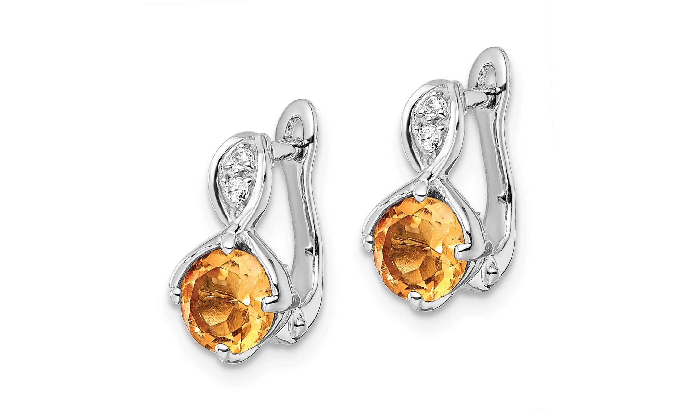 1.4 ct. t.w. Citrine and 0.08 ct. t.w. White Topaz Hinged Earrings in Rhodium-plated Sterling Silver
