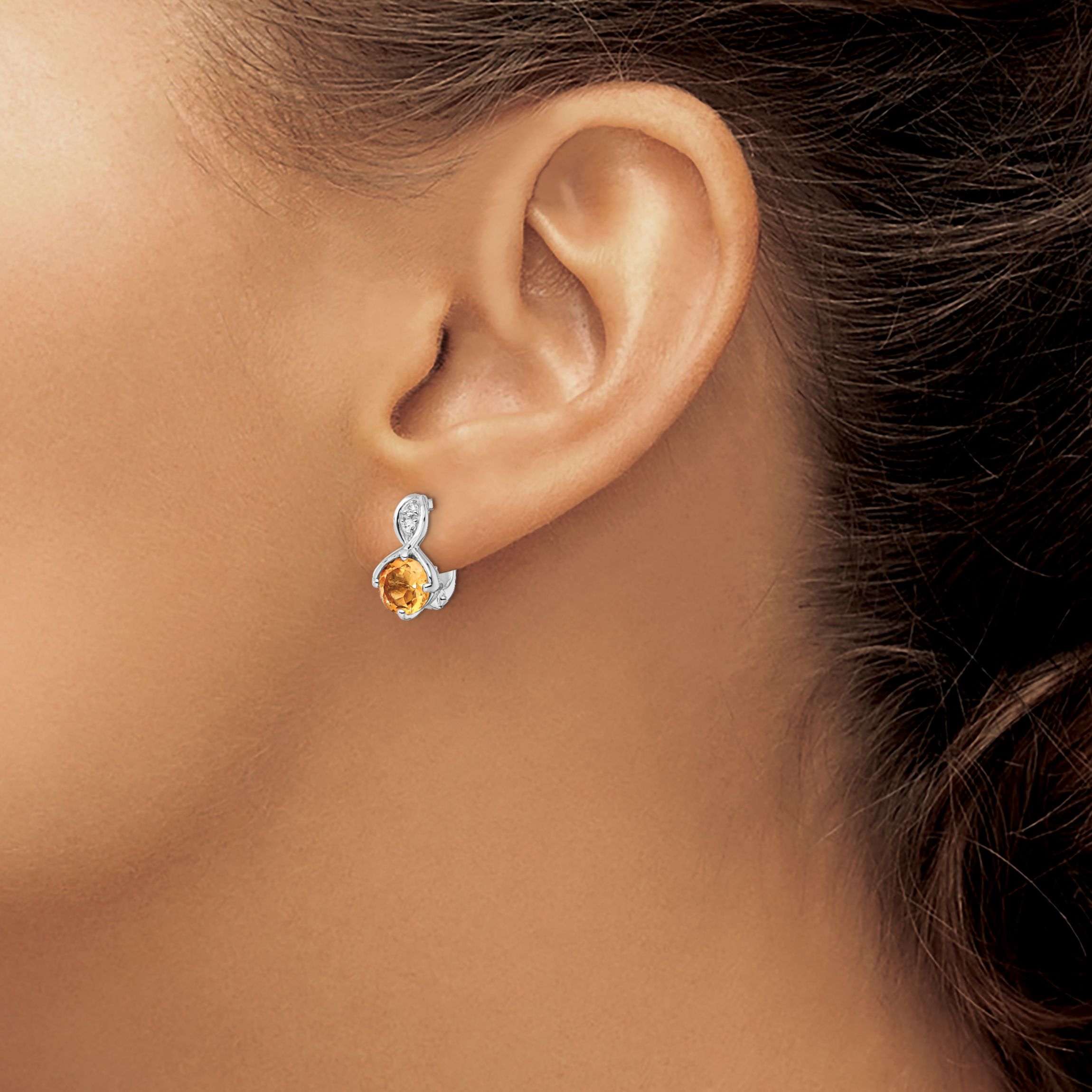 1.4 ct. t.w. Citrine and 0.08 ct. t.w. White Topaz Hinged Earrings in Rhodium-plated Sterling Silver