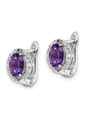 Belk & Co 1.74 ct. t.w. Amethyst and White Topaz Oval Hinged Earrings in Rhodium-Plated Sterling Silver