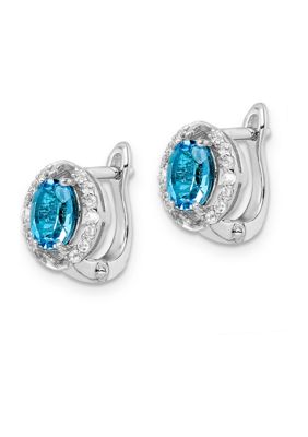 Belk & Co 2.25 ct. t.w. Swiss Blue Topaz and White Topaz Oval Hinged Earrings in Rhodium-Plated Sterling Silver