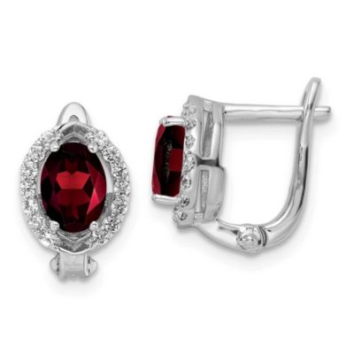 Belk & Co 1.9 ct. t.w. Garnet and 3/8 ct. t.w. White Topaz Oval Hinged Earrings in Rhodium-plated Sterling Silver