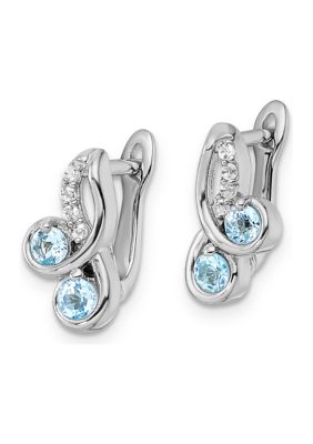 Belk & Co 3/4 Ct. T.w. Light Swiss Blue Topaz And White Topaz Swirl Hinged Earrings In Rhodium-Plated Sterling Silver