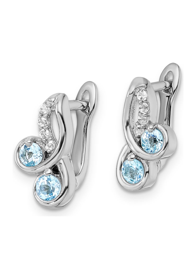 3/4 ct. t.w. Light Swiss Blue Topaz and White Topaz Swirl Hinged Earrings in Rhodium-Plated Sterling Silver