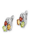 1.3 ct. t.w. Peridot, Citrine, Garnet and White Topaz Hinged Earrings in Rhodium-Plated Sterling Silver