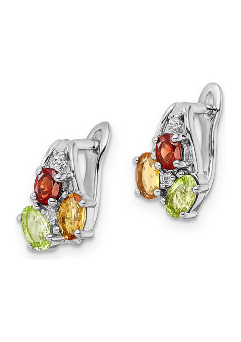 1.3 ct. t.w. Peridot, Citrine, Garnet and White Topaz Hinged Earrings in Rhodium-Plated Sterling Silver