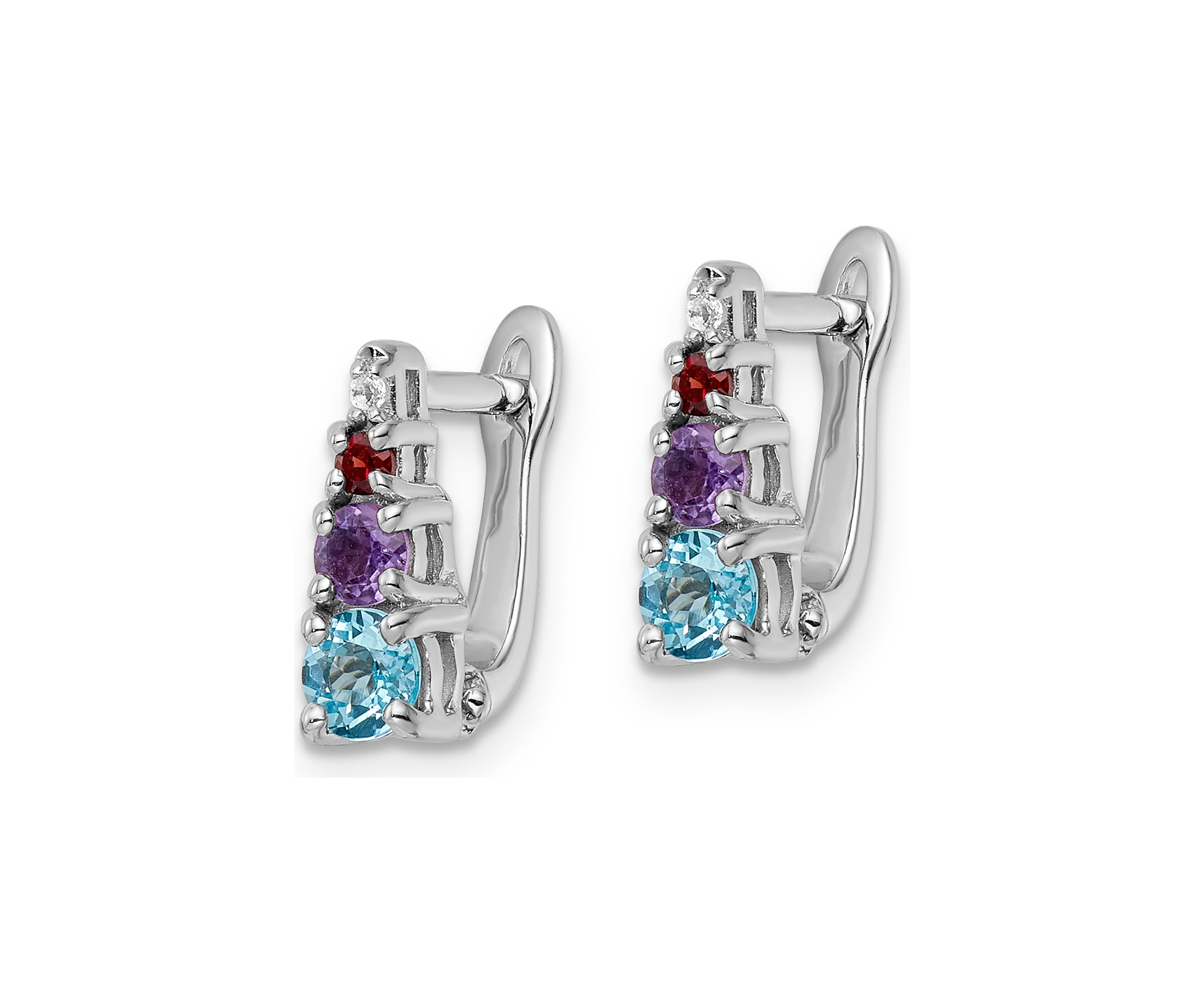 7/8 ct. t.w. Light Swiss Blue Topaz, Amethyst, Garnet and White Topaz Hinged Earrings in Rhodium-Plated Sterling Silver