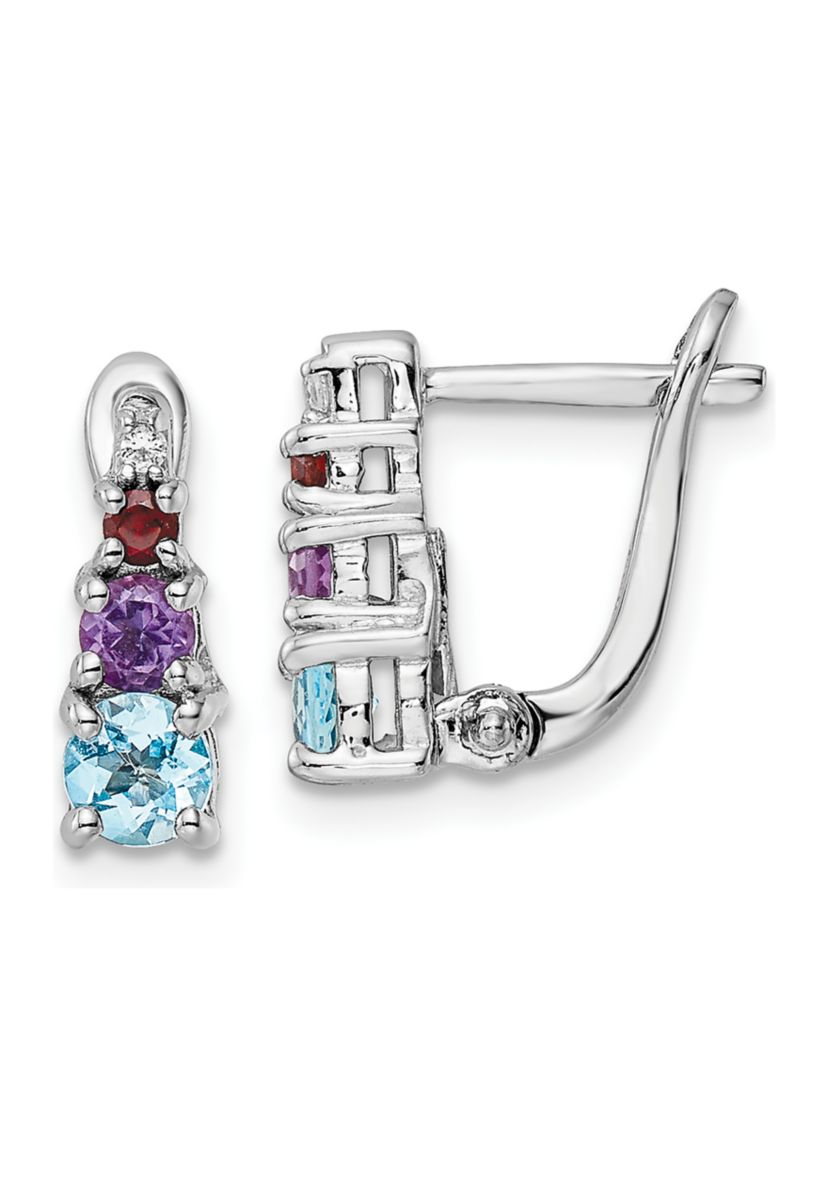 7/8 ct. t.w. Light Swiss Blue Topaz, Amethyst, Garnet and White Topaz Hinged Earrings in Rhodium-Plated Sterling Silver