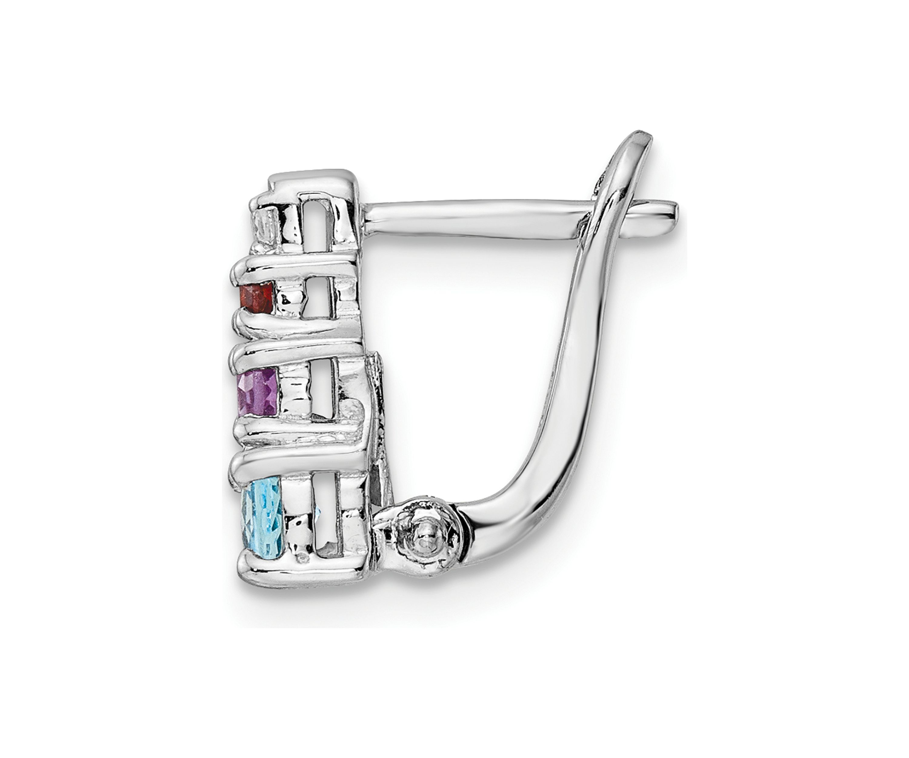 7/8 ct. t.w. Light Swiss Blue Topaz, Amethyst, Garnet and White Topaz Hinged Earrings in Rhodium-Plated Sterling Silver