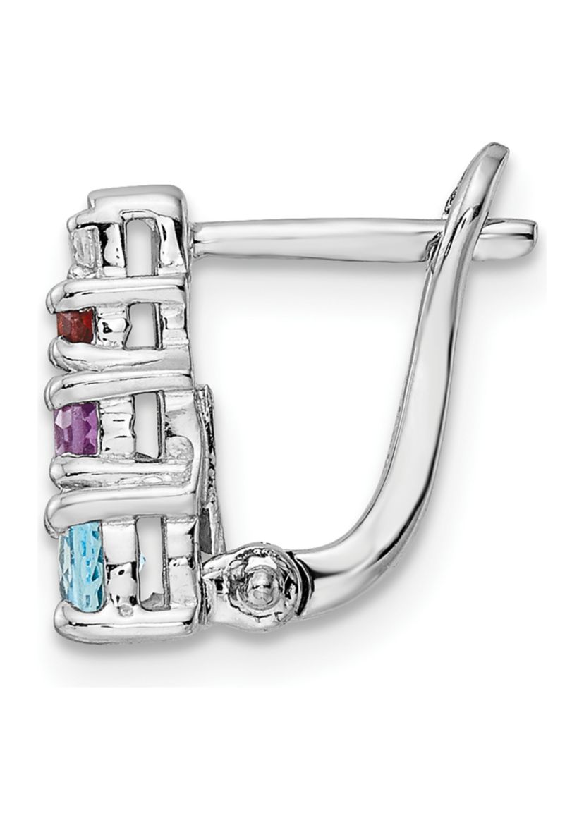 7/8 ct. t.w. Light Swiss Blue Topaz, Amethyst, Garnet and White Topaz Hinged Earrings in Rhodium-Plated Sterling Silver