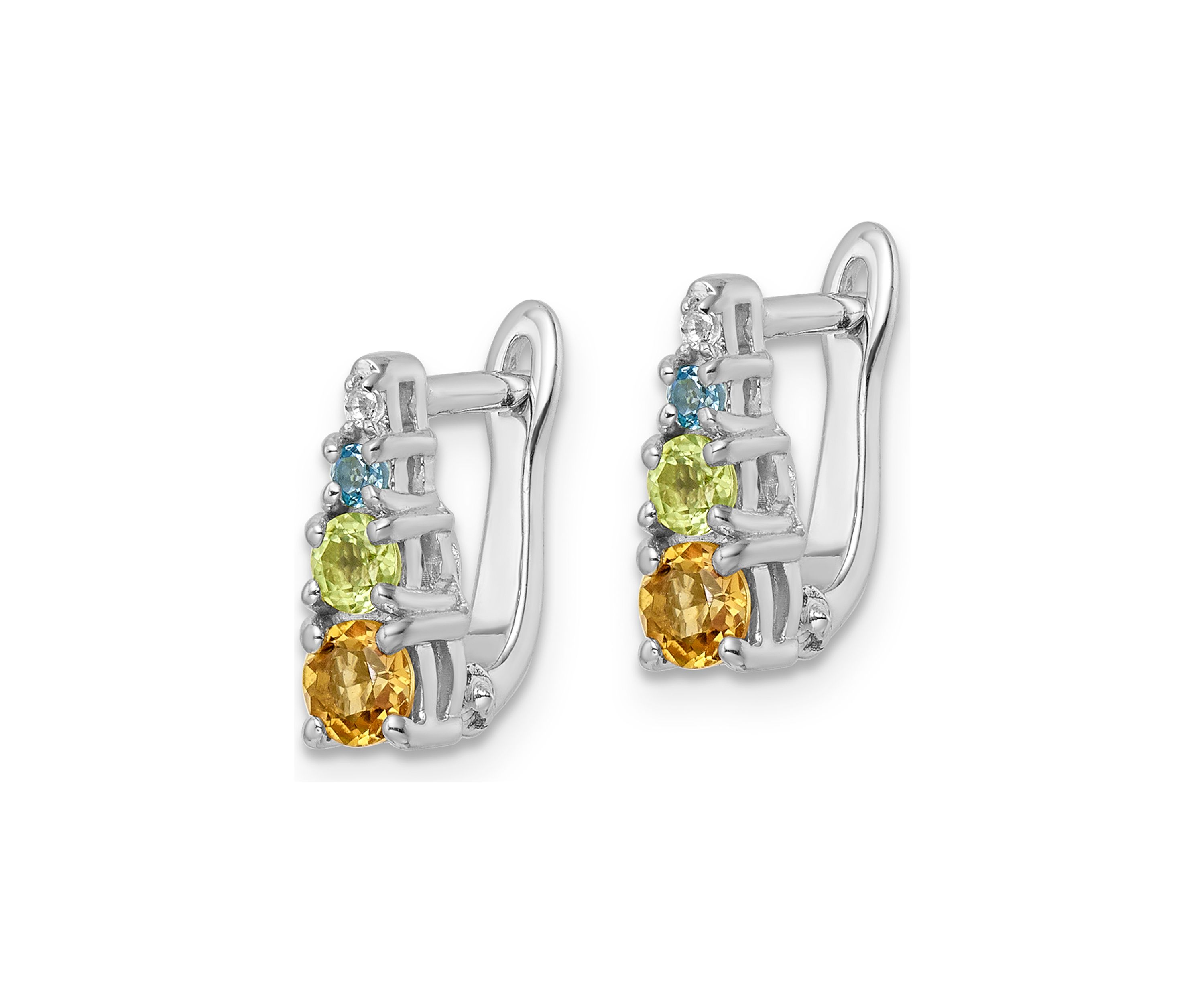 3/4 ct. t.w. Peridot, Citrine, Swiss Blue Topaz and White Topaz Hinged Earrings in Rhodium-Plated Sterling Silver