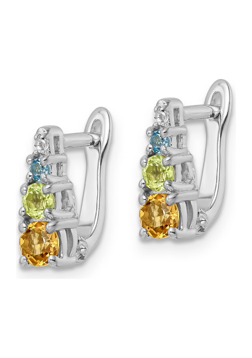 3/4 ct. t.w. Peridot, Citrine, Swiss Blue Topaz and White Topaz Hinged Earrings in Rhodium-Plated Sterling Silver