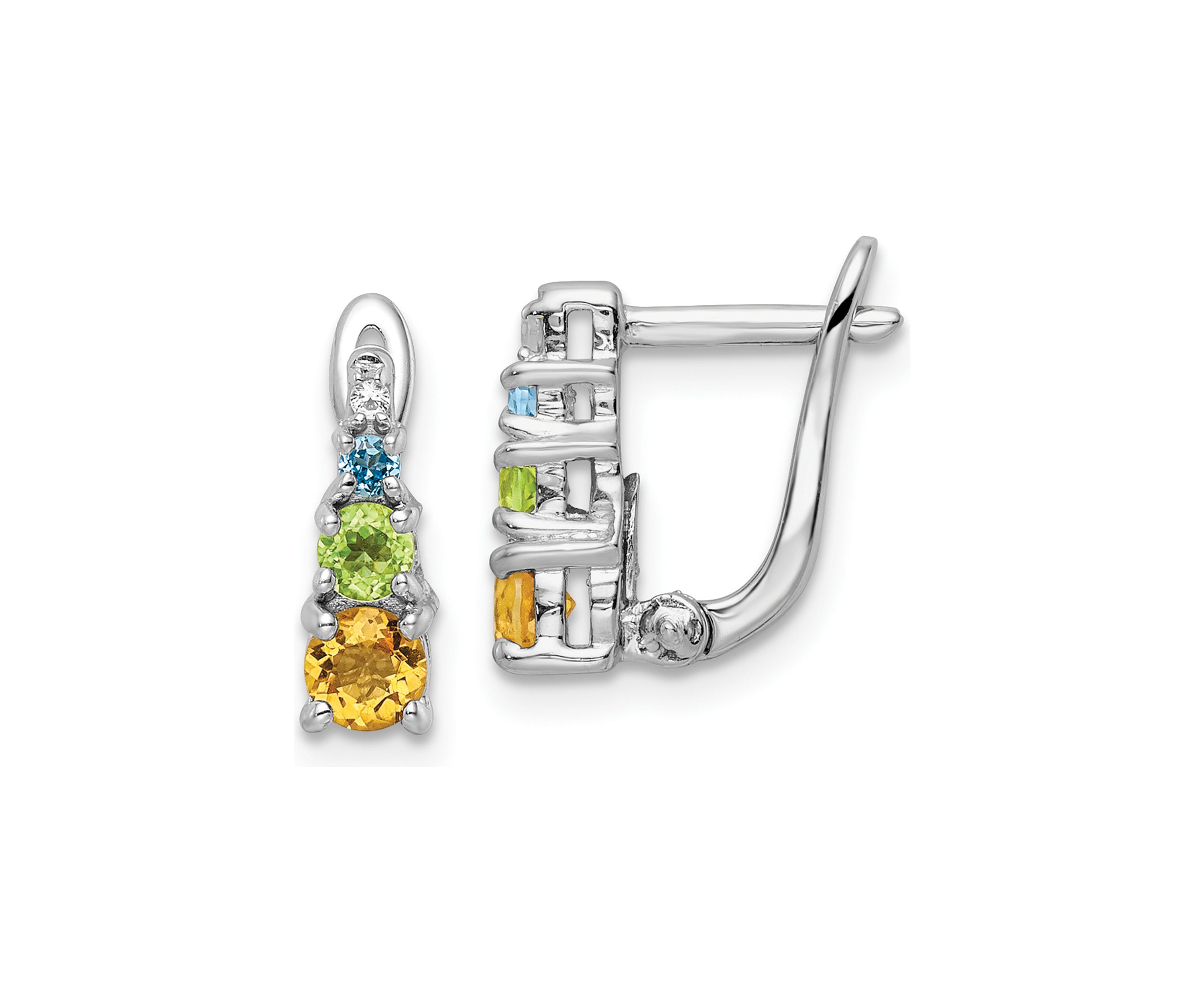 3/4 ct. t.w. Peridot, Citrine, Swiss Blue Topaz and White Topaz Hinged Earrings in Rhodium-Plated Sterling Silver