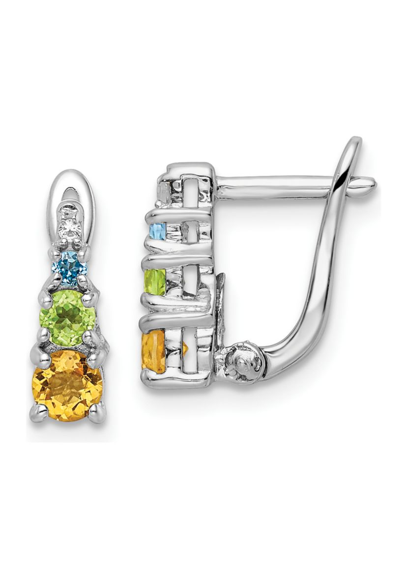 3/4 ct. t.w. Peridot, Citrine, Swiss Blue Topaz and White Topaz Hinged Earrings in Rhodium-Plated Sterling Silver