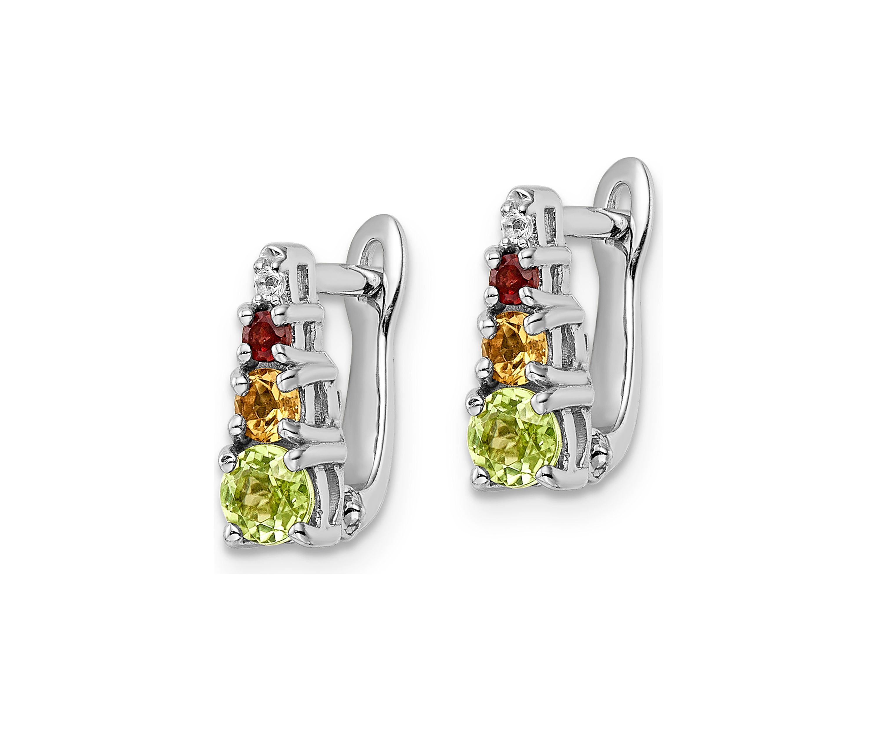 7/8 ct. t.w. Peridot, Citrine, Garnet and White Topaz Hinged Earrings in Rhodium-Plated Sterling Silver