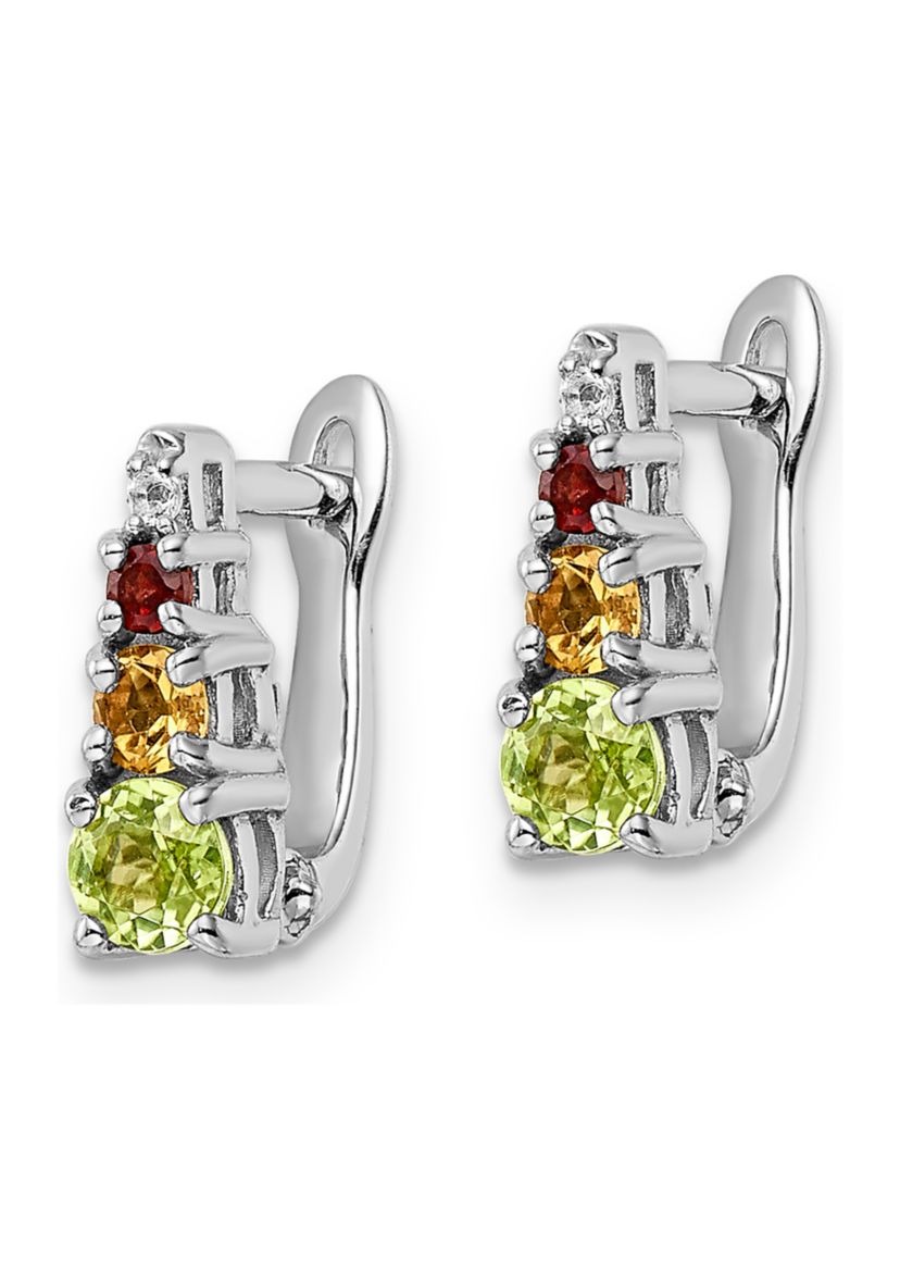 7/8 ct. t.w. Peridot, Citrine, Garnet and White Topaz Hinged Earrings in Rhodium-Plated Sterling Silver