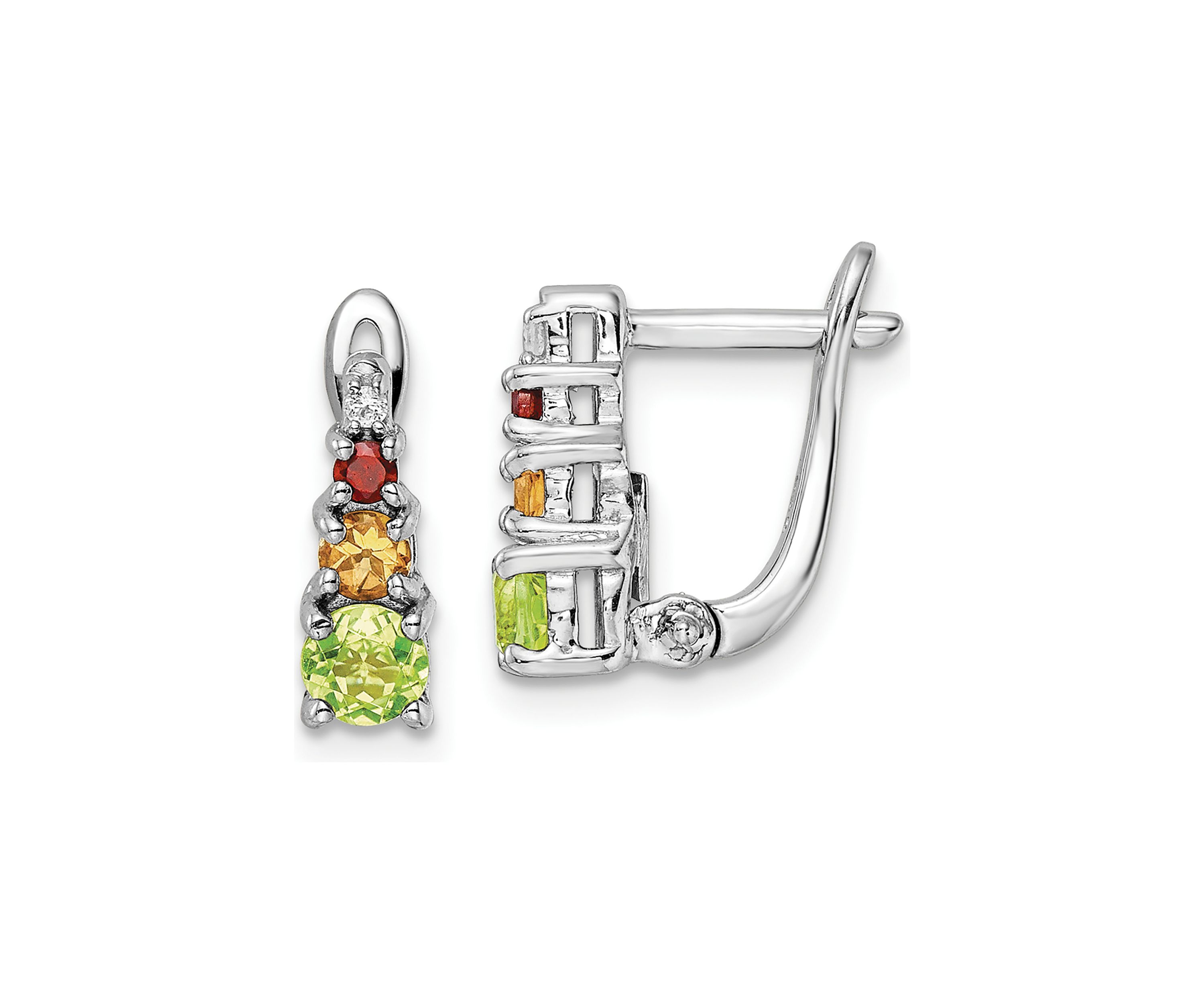 7/8 ct. t.w. Peridot, Citrine, Garnet and White Topaz Hinged Earrings in Rhodium-Plated Sterling Silver