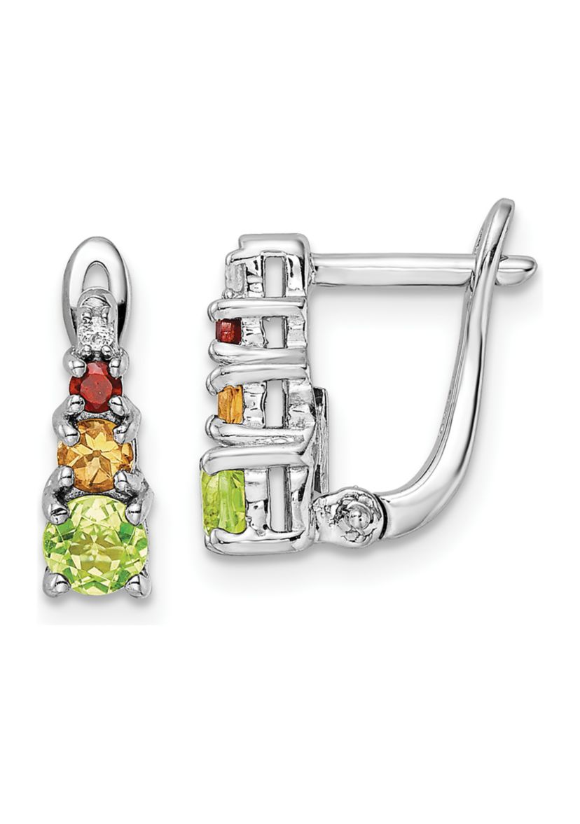 7/8 ct. t.w. Peridot, Citrine, Garnet and White Topaz Hinged Earrings in Rhodium-Plated Sterling Silver