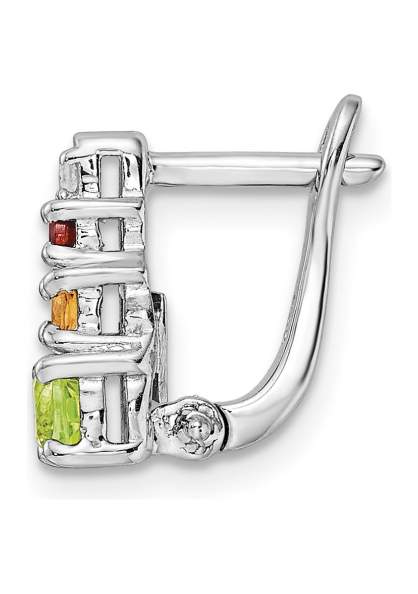 7/8 ct. t.w. Peridot, Citrine, Garnet and White Topaz Hinged Earrings in Rhodium-Plated Sterling Silver