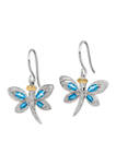 1/2 ct. t.w. Light Blue Topaz, 1 ct. t.w. London Blue Topaz and 1/10 ct. t.w. Diamond Dragonfly Earrings in Sterling Silver and 14K Gold True Two-Tone