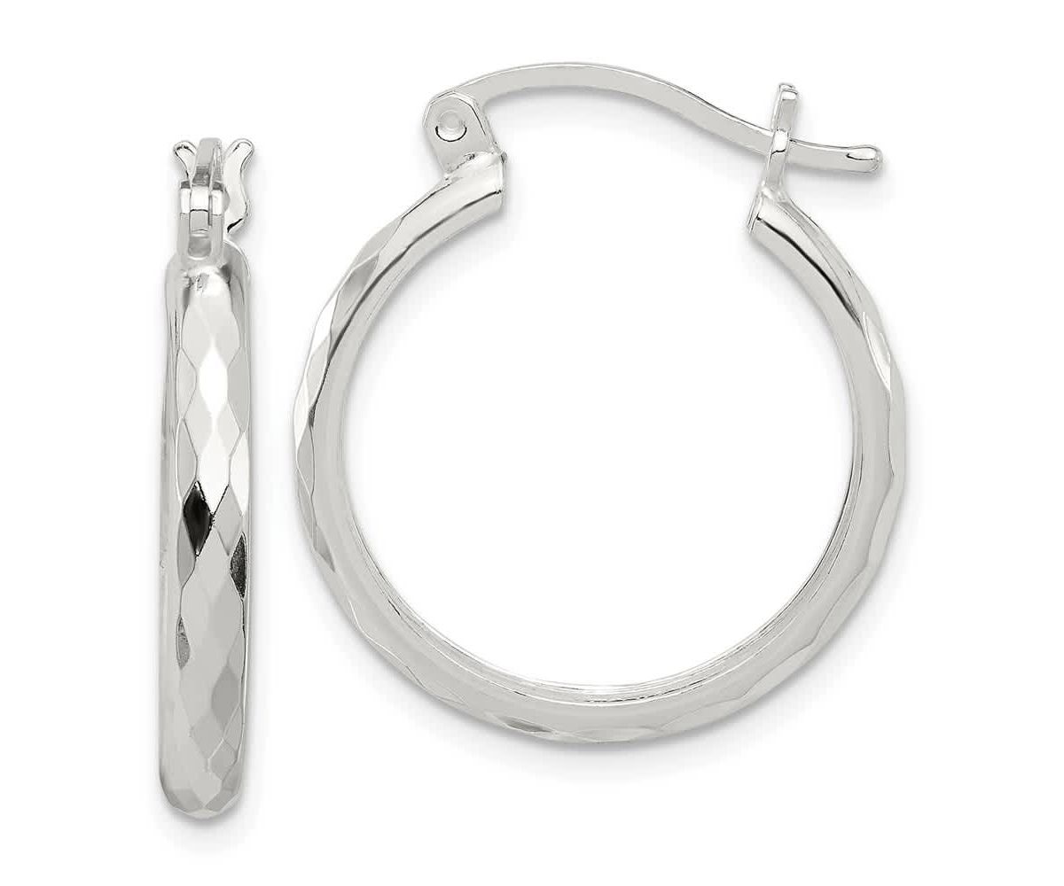 Sterling Silver Polished Textured Hoop Earrings